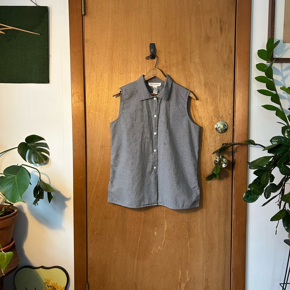 Sleeveless Gingham Button-Up Blouse